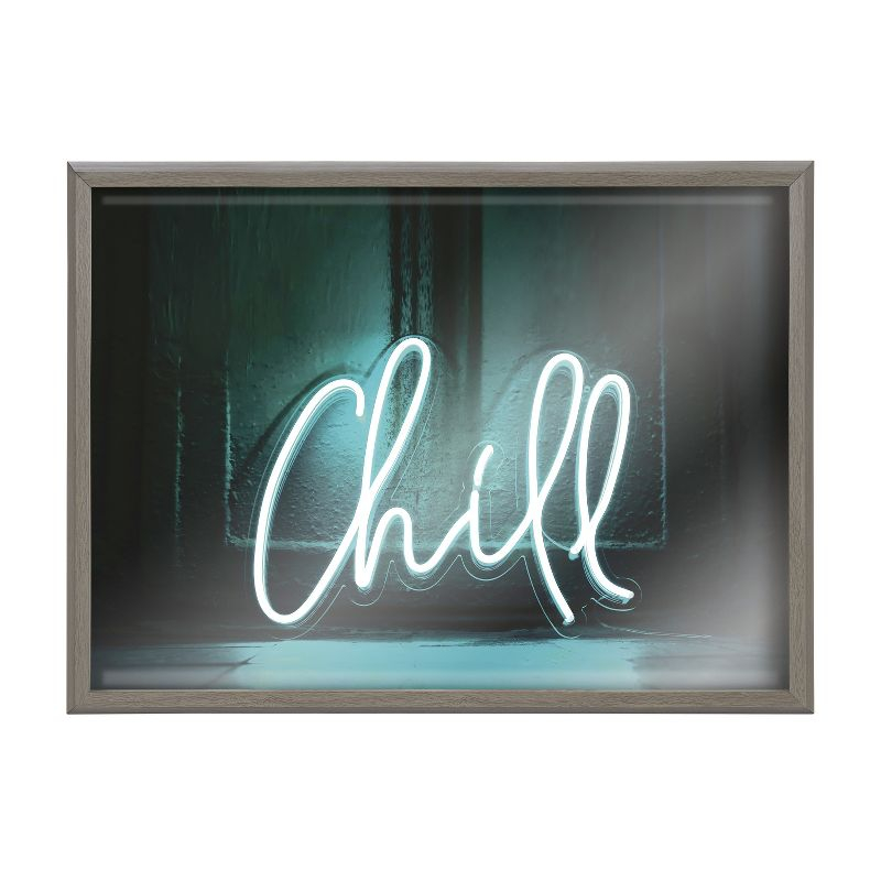 Kate and Laurel Blake Chill Neon Sign Framed Printed Glass by The Creative Bunch Studio, 18x24, Gray