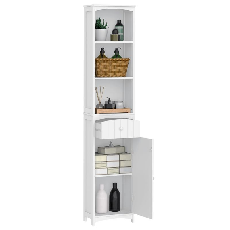 HOMCOM 67" Tall Bathroom Storage Cabinet, Freestanding Linen Tower with 3-Tier Shelf, Drawer and Cupboard, Narrow Side Floor Organizer, White