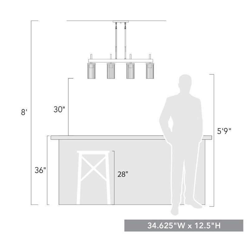 Golden Lighting Winslett 4-Light Linear Pendant in Matte Black with Ribbed Clear Glass