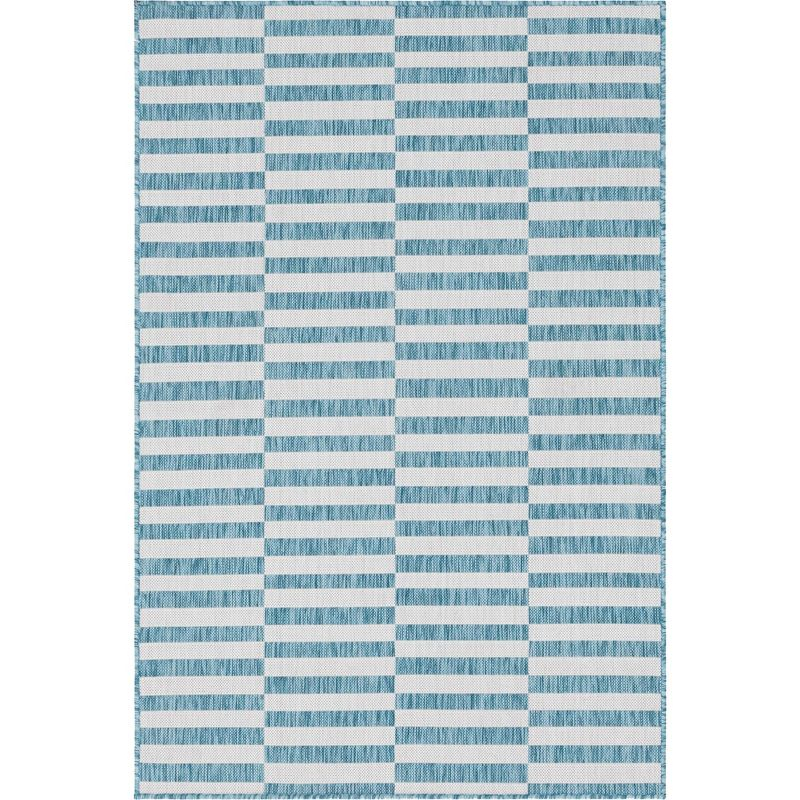 Unique Loom 4' 1 x 6' 1 Rectangle Indoor/Outdoor Striped Light Aqua Area Rug