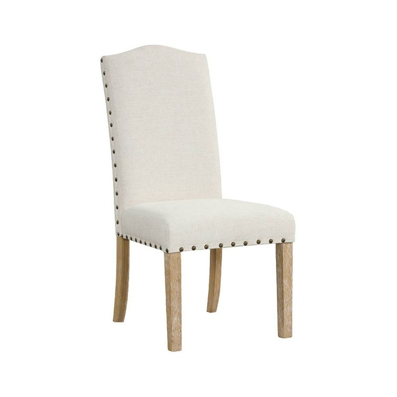 HomePop Set of 2 Curved Top Parson Dining Chairs Cream: Nailhead Trim, Upholstered, Plywood Frame