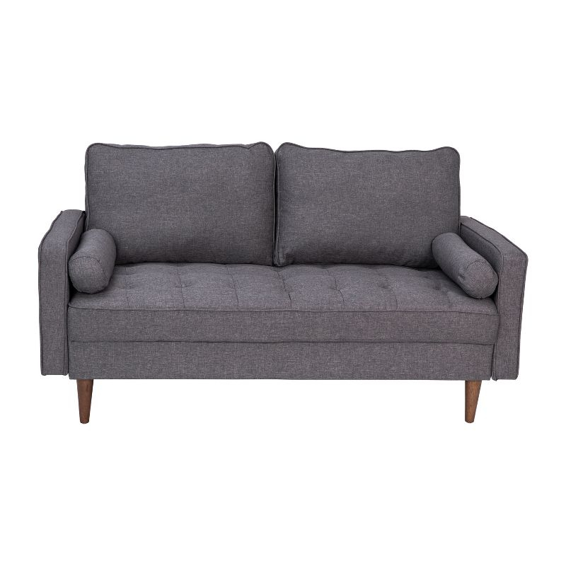 Flash Furniture Hudson Mid-Century Modern Loveseat Sofa with Tufted Faux Linen Upholstery & Solid Wood Legs in Dark Gray