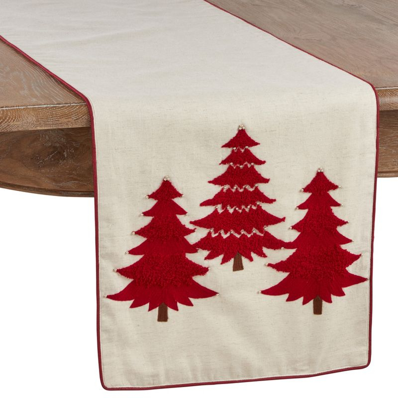 Saro Lifestyle Embroidered Christmas Tree Dining Table Runner, 16"x72", Red