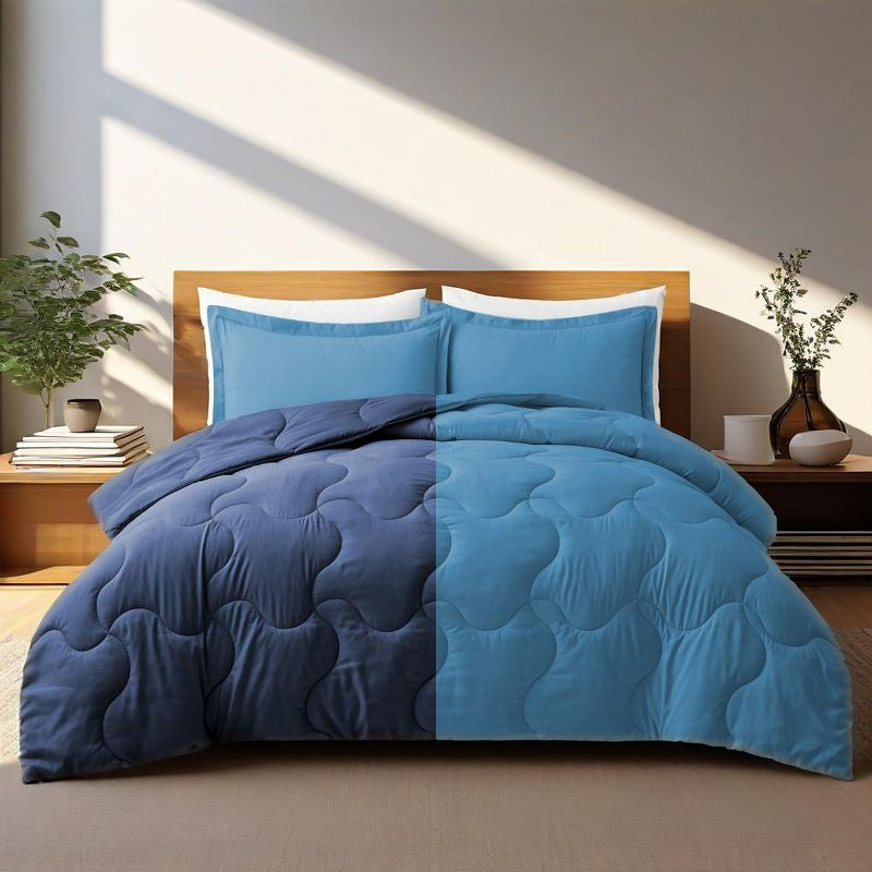 Peace Nest Lightweight Reversible Microfiber Down Alternative Comforter Set, Blue, Full/Queen
