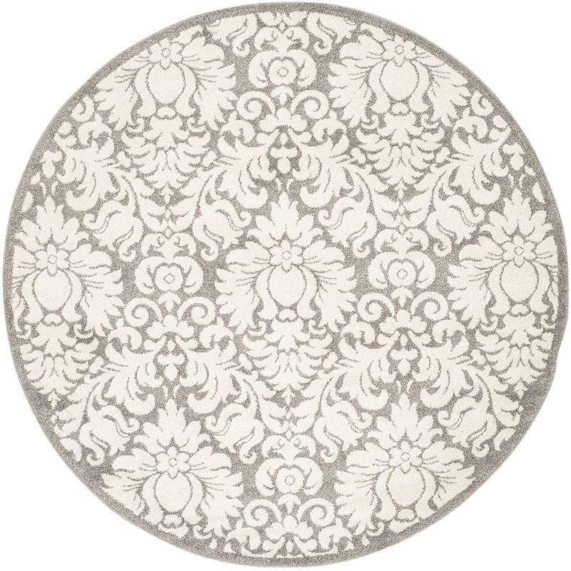 Amherst AMT427 Power Loomed Area Rug - Dark Grey/Beige - 7' Round - Safavieh.
