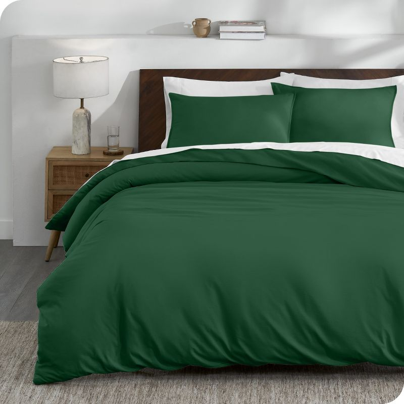 Twin/Twin XL Forest Green Organic Cotton Jersey Duvet Cover Set by Bare Home