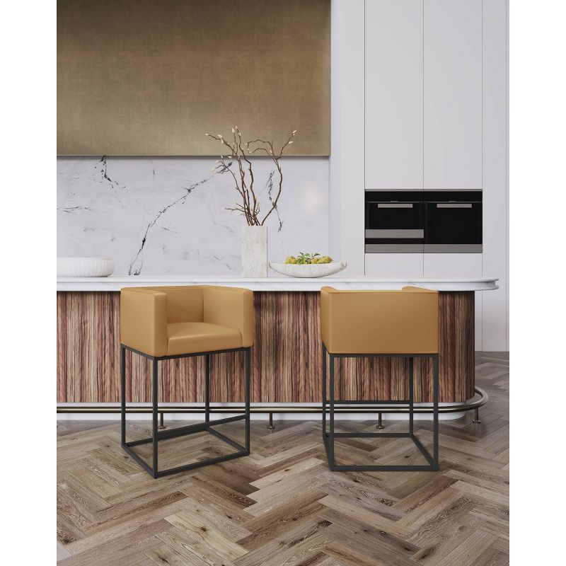 Embassy Metal Counter Height Barstool Clay - Manhattan Comfort: Faux Leather, Low Back, Footrest