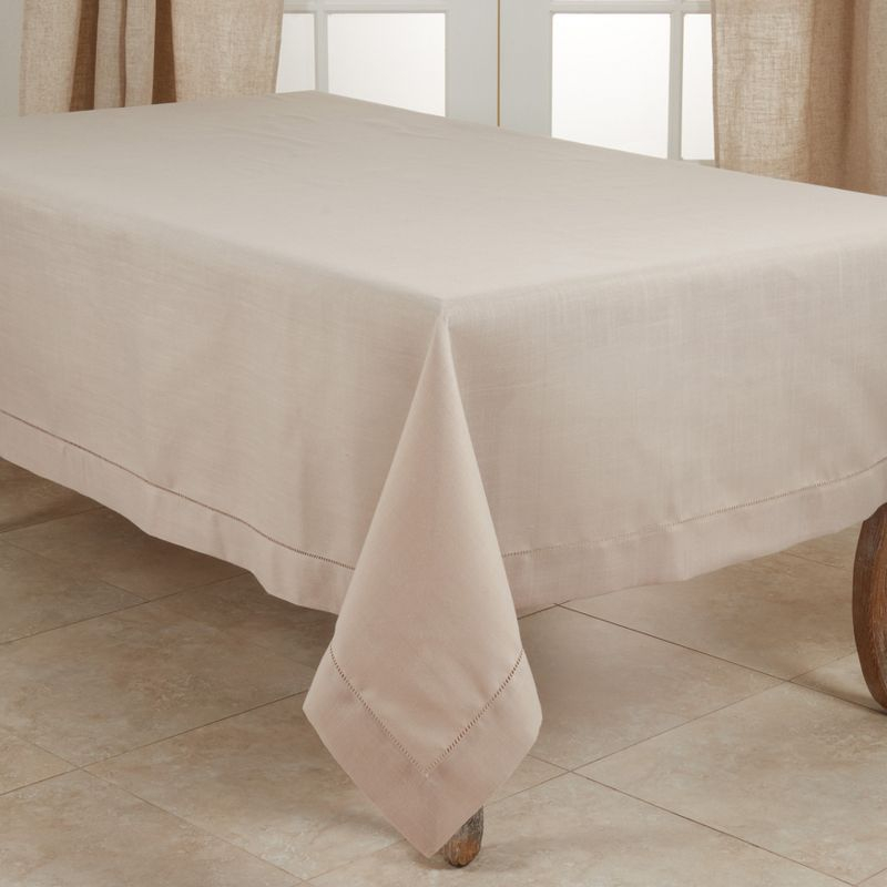 Saro Lifestyle Tablecloth With Hemstitch Border Design, 70"x104", Brown