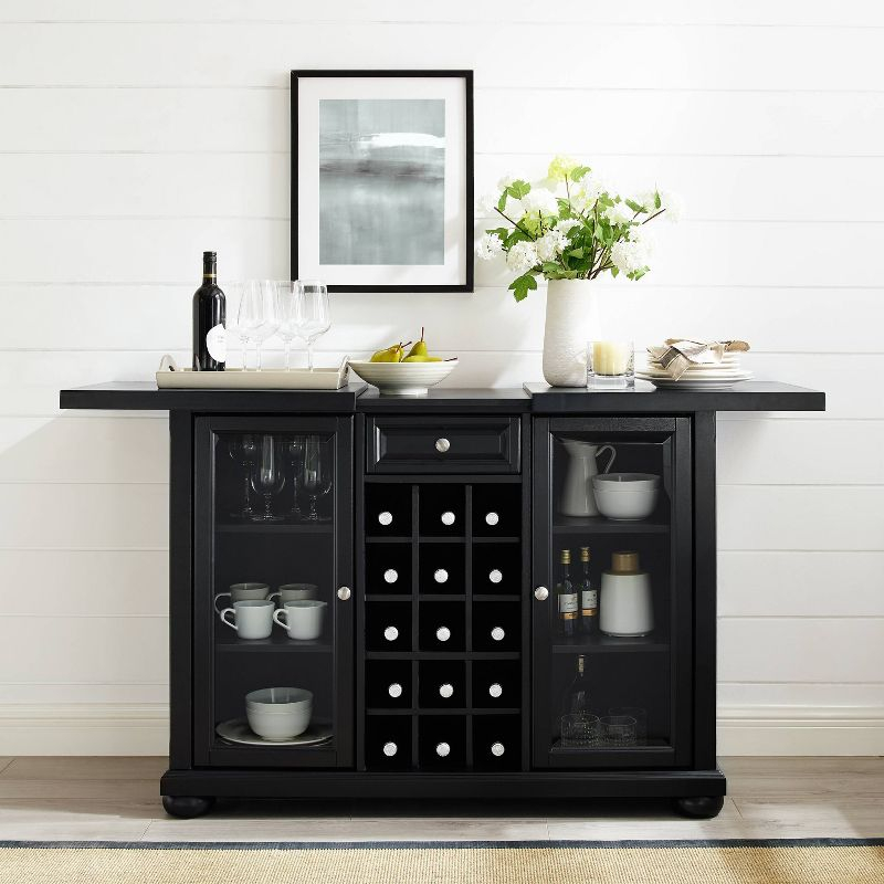 Crosley Alexandria Sliding Top Bar Cabinet Black: Rubberwood Construction, Wine & Glass Storage, Adjustable Shelves