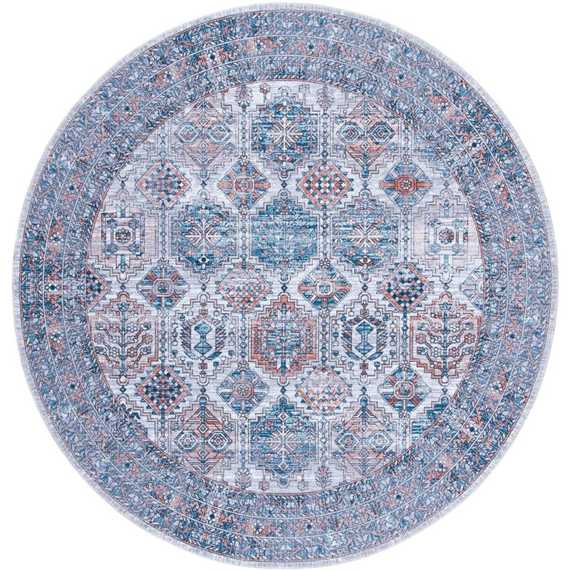 Serapi SEP520 Power Loomed Machine Washable Skid-Resistant Indoor Area Rug - Ivory/Rust - 6'7" Round - Safavieh