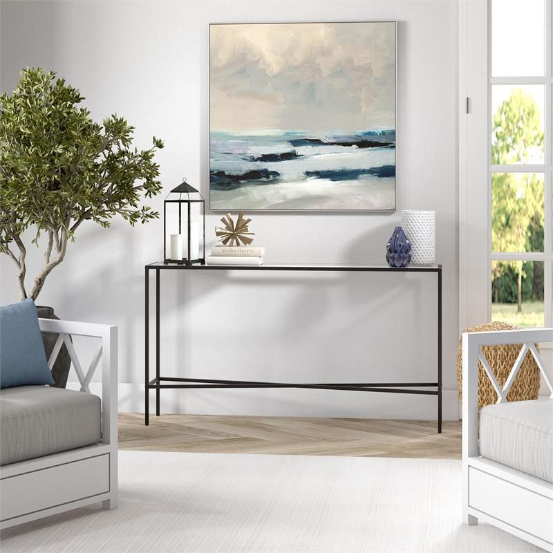 55" Black Bronze Console Table with Glass Tabletop - Henn&Hart