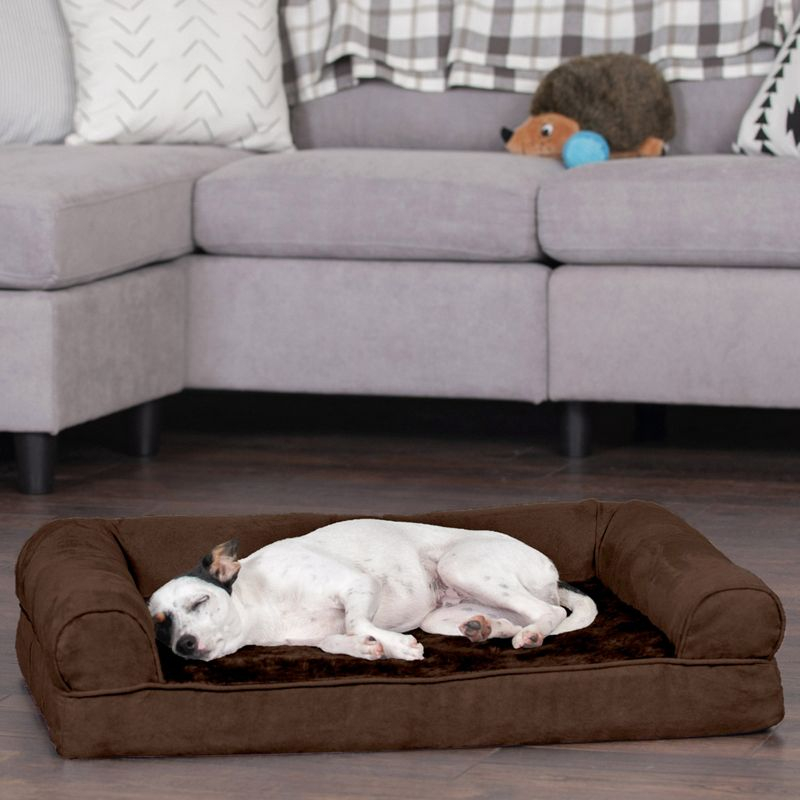 FurHaven Plush & Suede Full Support Sofa Dog Bed - Medium, Espresso