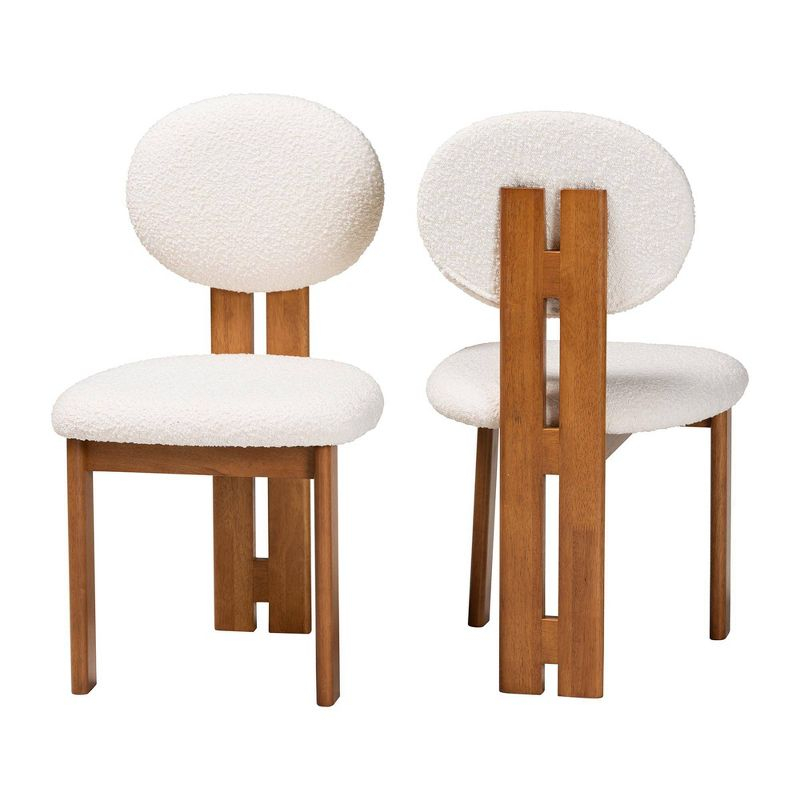 Baxton Studio 2pc Kacela Boucle Fabric and Wood Dining Chair Set Cream/Walnut Brown: Upholstered, Rubberwood Frame