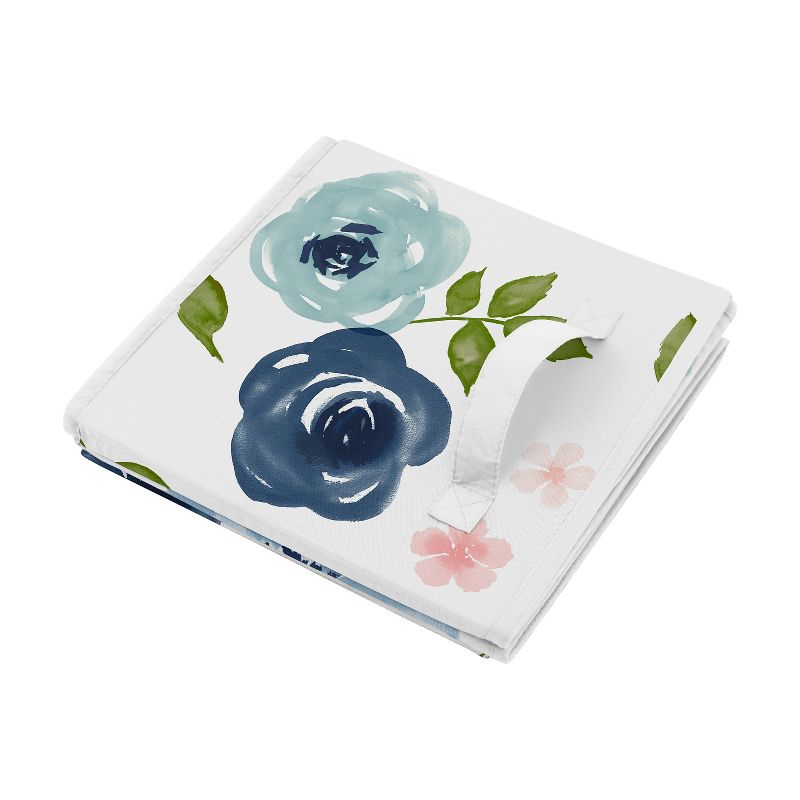 Sweet Jojo Designs Girl Set of 2 Kids' Decorative Fabric Storage Bins Watercolor Floral Blue Pink and White