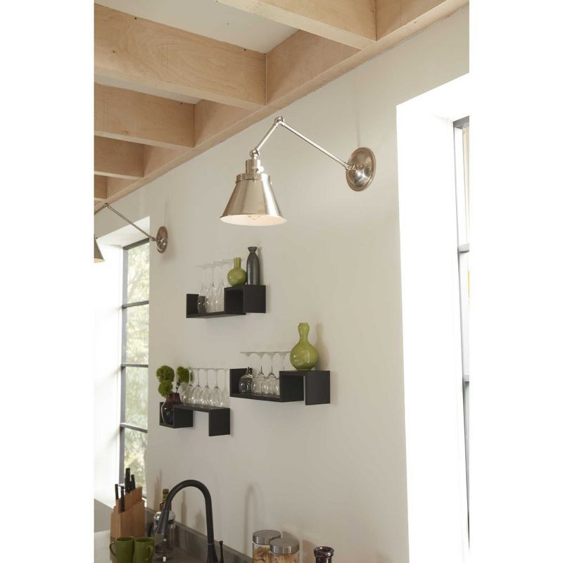 Progress Lighting Hinton 1-Light Swing Arm Wall Bracket, Steel, Black Finish, Seeded Glass Shade
