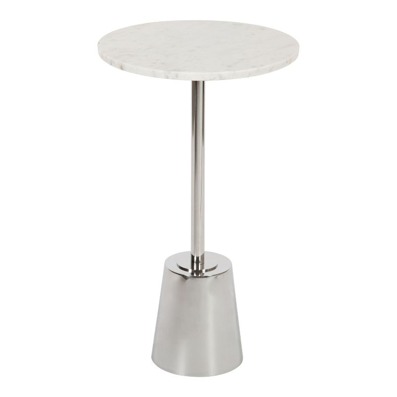 Kate and Laurel Tira Round Metal Side Table, 14x14x24, Silver and White