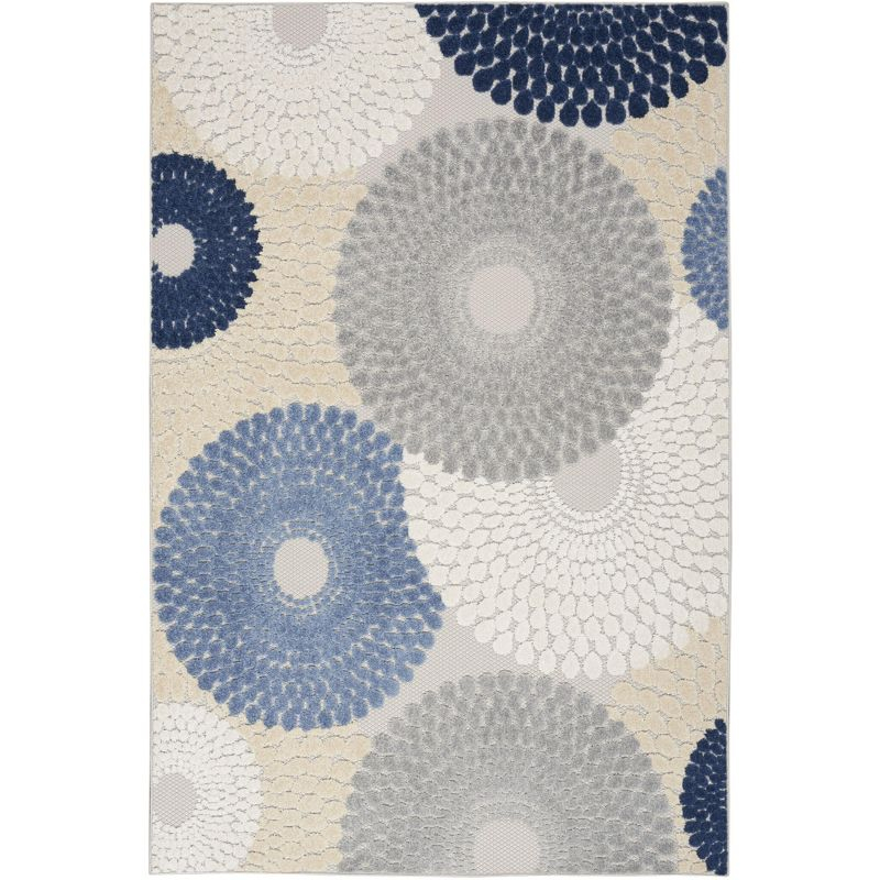 Nourison Aloha Bold Geometric Flatweave High-Low Indoor Outdoor Area Rug Blue/Grey 3'6" x 5'6"