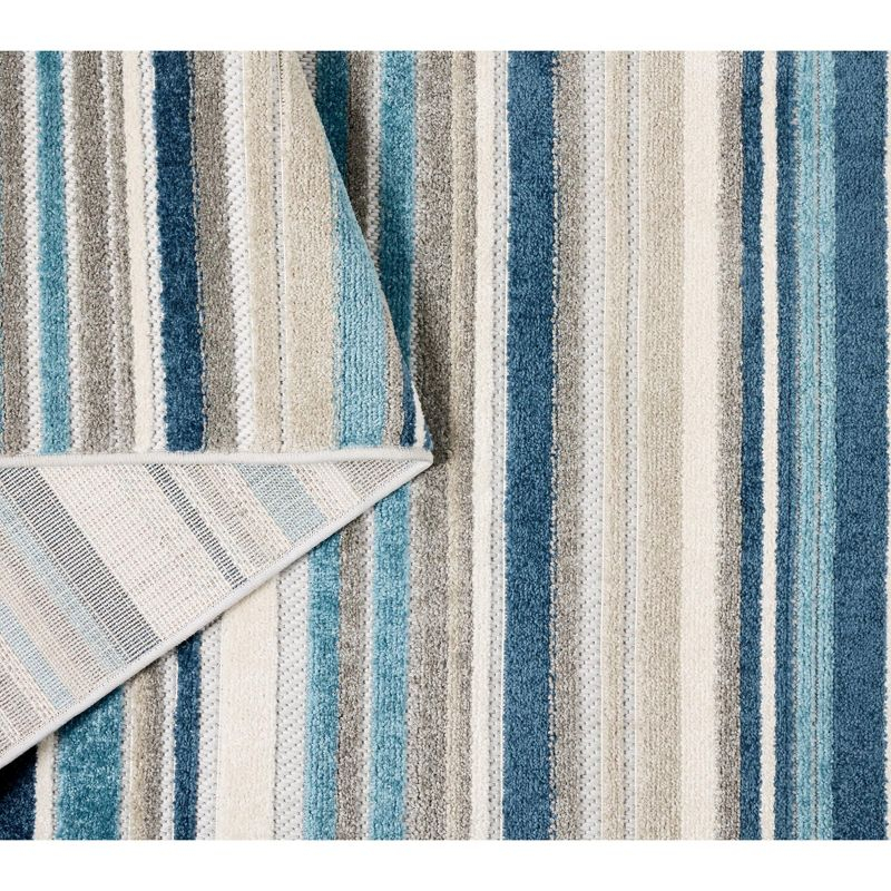 TOWN & COUNTRY EVERYDAY Rio Multicolor Stripe Indoor Outdoor Area Rug, UV Fade Resistant, High-Low Pile, Blue/Multi, 5'2"x7'2"