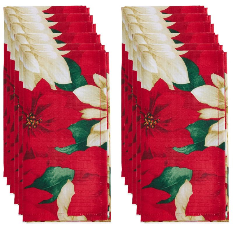 Saro Lifestyle Poinsettia Design Table Napkins (Set of 12), 20", Multicolored