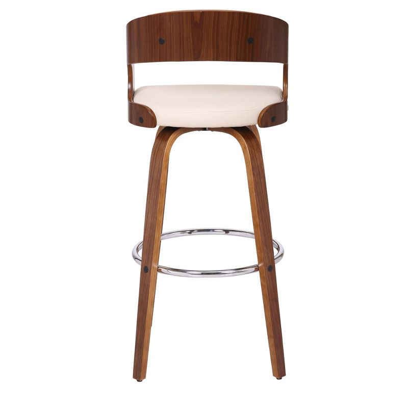30" Shelly Contemporary Swivel Barstool Walnut/Cream - Armen Living: Eames Inspired, Chrome Footrest