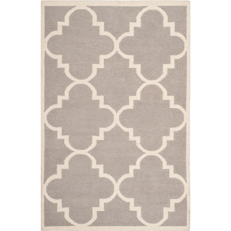 Dhurries DHU633 Hand Woven Area Rug - Dark Grey/Ivory - 5'x8' - Safavieh.