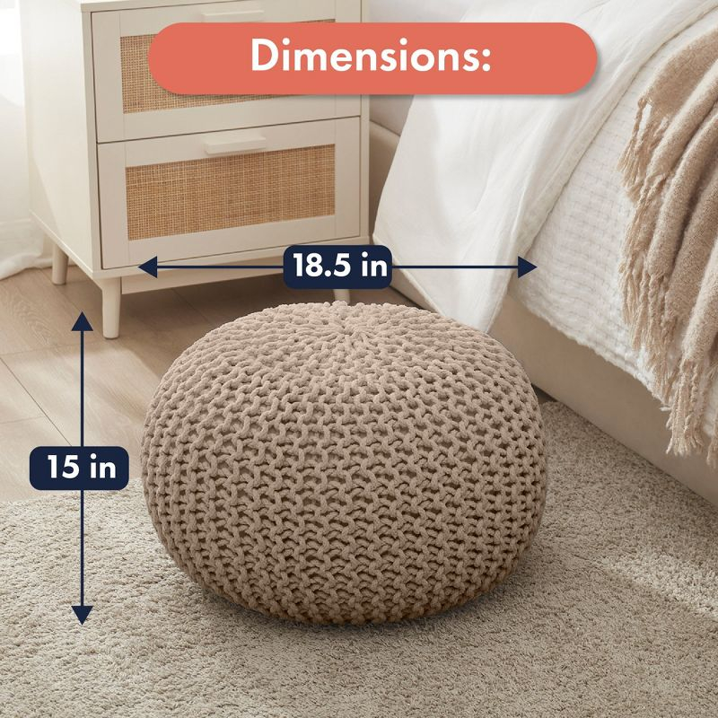 Ornavo Home Cotton Classic Braid Pouf Ottoman - 15" x 18.5" - White