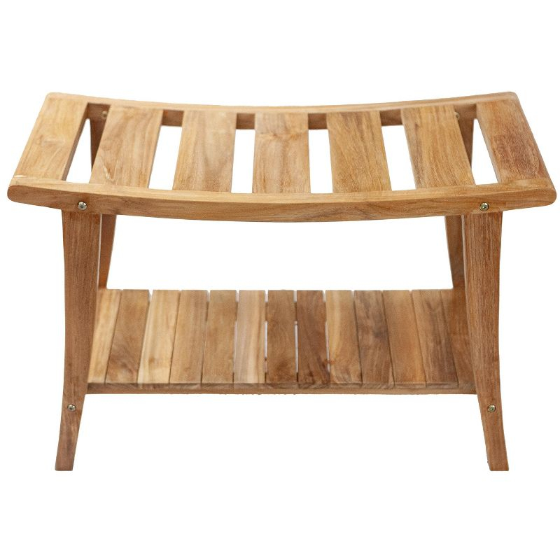 Nordic Teak 30" Asian Style Shower Bench with Shelf - Beige