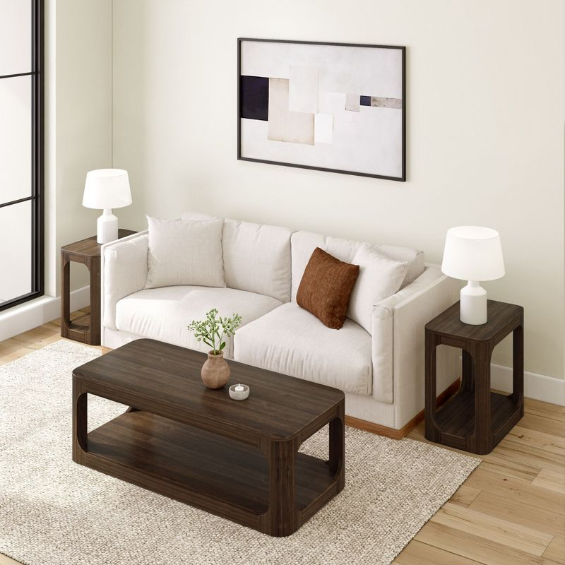 Plank+Beam Solid Wood Forma Coffee Table, 54" Modern Coffee Table with Storage Shelf, Walnut