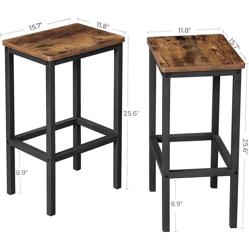 VASAGLE Bar Stools, Set of 2 Bar Chairs, Kitchen Breakfast Bar Stools with Footrest, Industrial in Living Room, Party Room, Rustic Brown and Black