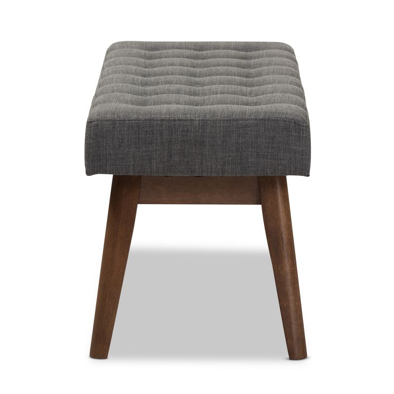 Baxton Studio Elia Mid Century Modern Walnut Wood Fabric Button Tufted Bench Dark Gray: Rubberwood Frame, Polyester Upholstery, 400lb Capacity