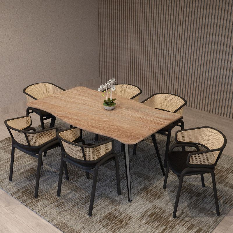 LeisureMod Ravenna Single Modern 63" Rectangular Dining Table with Wavy Edge Wood Top and Metal Legs