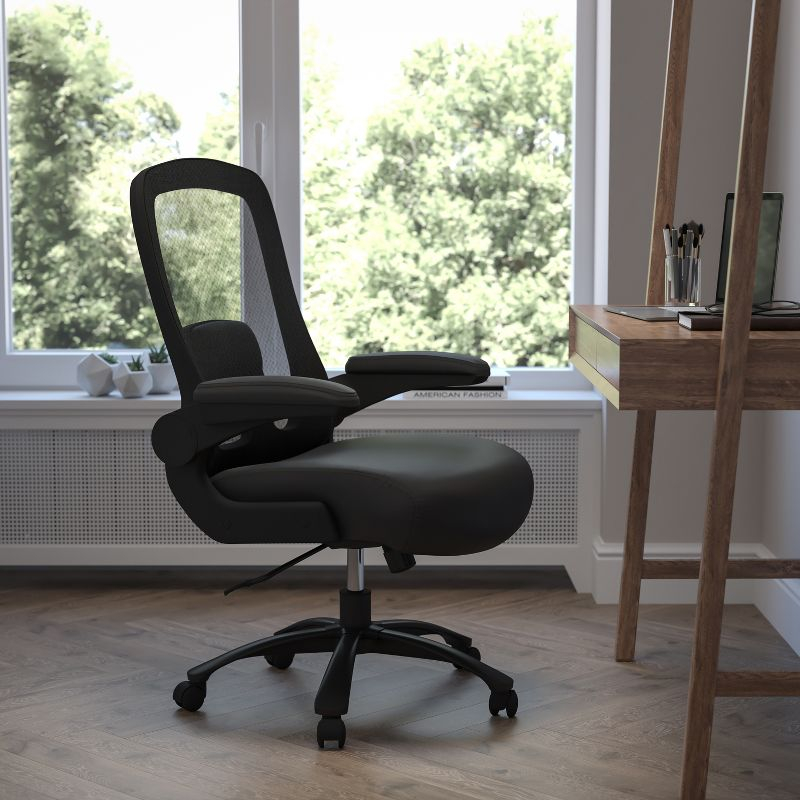Flash Furniture HERCULES Series Big & Tall 500 lb. Rated Black Mesh/LeatherSoft Executive Ergonomic Office Chair with Adjustable Lumbar