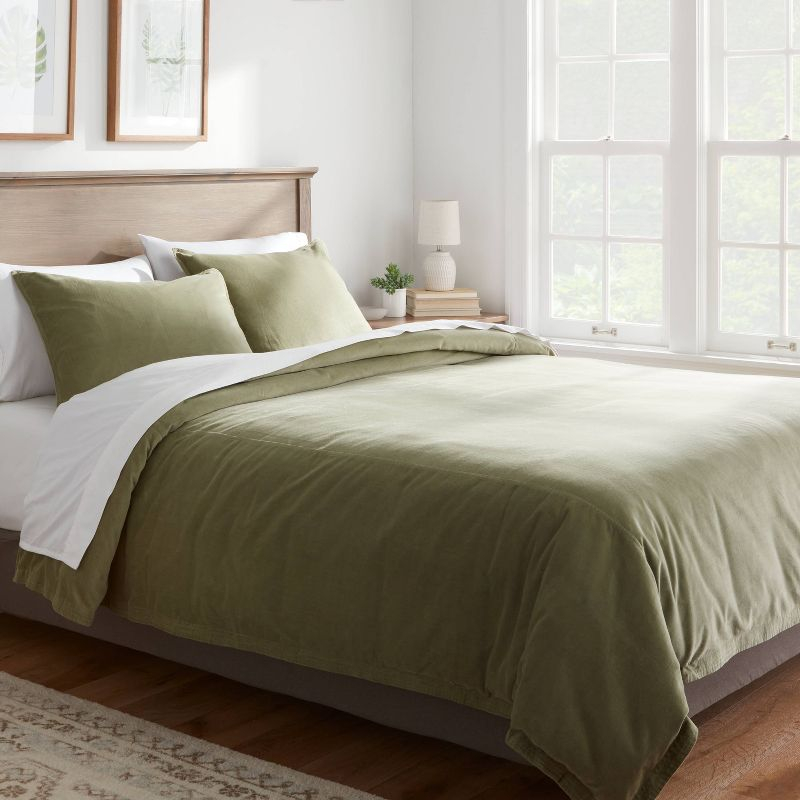 Full/Queen Cotton Velvet Duvet Cover and Sham Set Green - Threshold™: OEKO-TEX Certified, Machine Washable