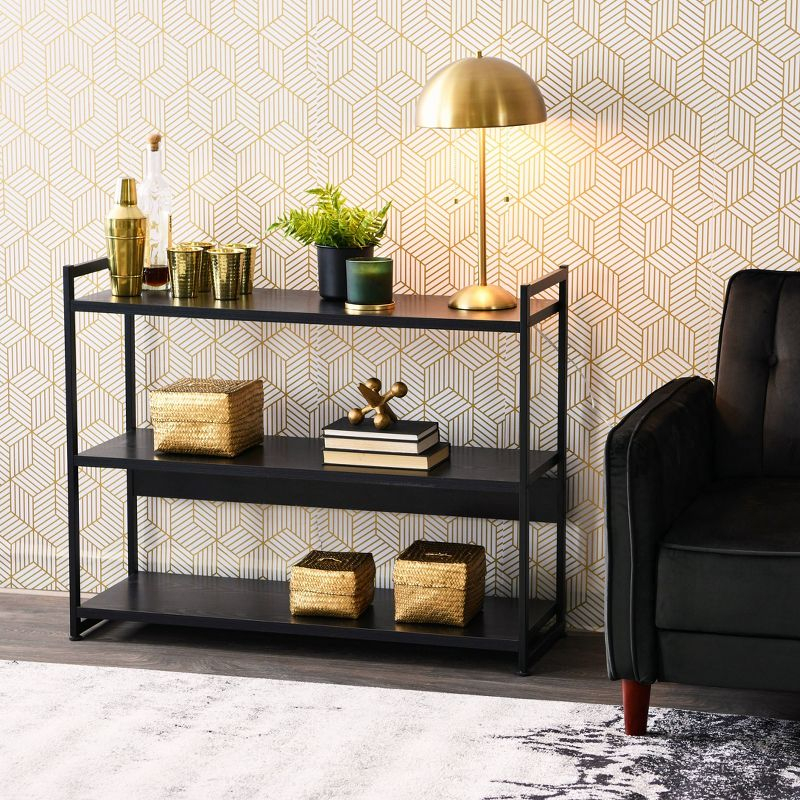 Household Essentials 32.5" Jamestown Wide 3 Shelf Bookshelf Black Oak: Sturdy Iron Frame, Adult Assembly Required