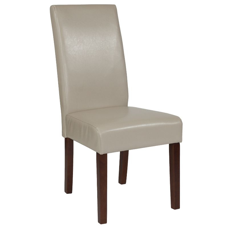 Merrick Lane Mid-Century Panel Back Parsons Accent Dining Chair in Beige Faux Leather