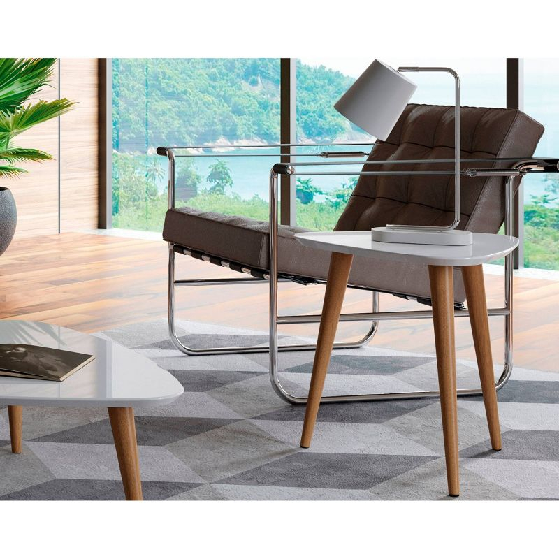 19.68" Utopia High Triangle End Table with Splayed Wooden Legs Gloss White - Manhattan Comfort: Mid-Century Modern, MDF Construction