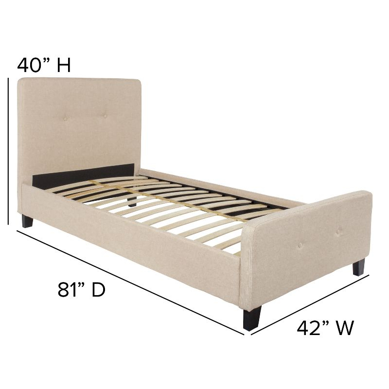 Flash Furniture Tribeca Twin Size Tufted Upholstered Platform Bed in Beige Fabric