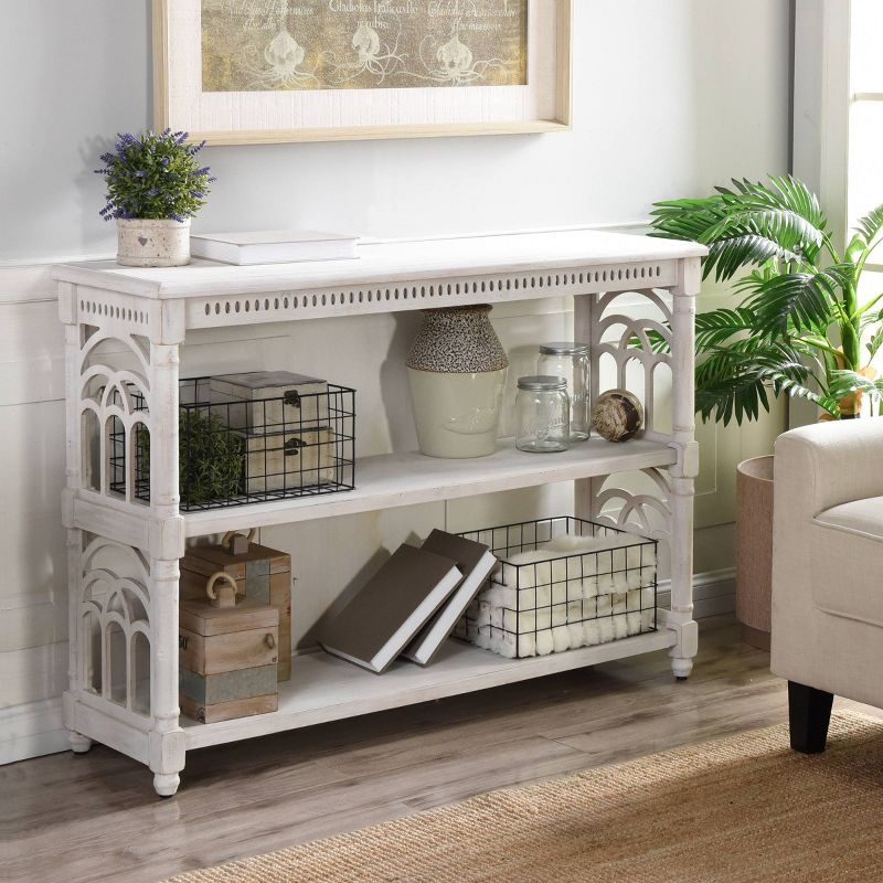 3 Tier Console Table Distressed White - StyleCraft: Entryway Table, Fir Wood Top, MDF Frame