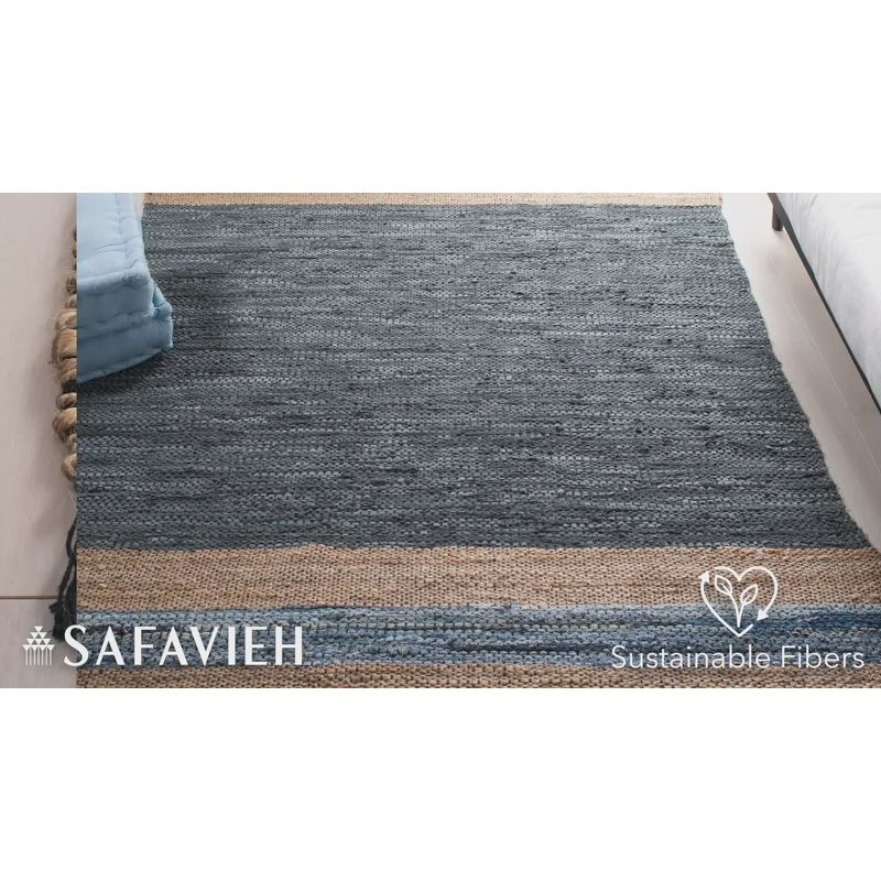 Vintage Leather W/ Fringes VTL602 Hand Woven Indoor Area Rug - Grey/Natural - 5'x8' - Safavieh