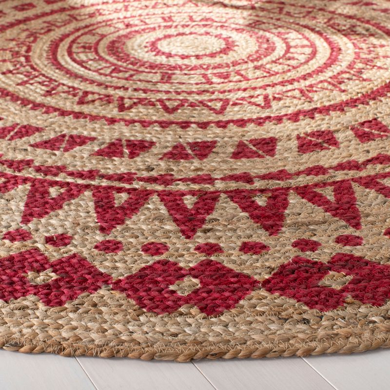 Natural Fiber NF802 Hand Woven Indoor Area Rug - Fuchsia/Natural - 4' Round - Safavieh