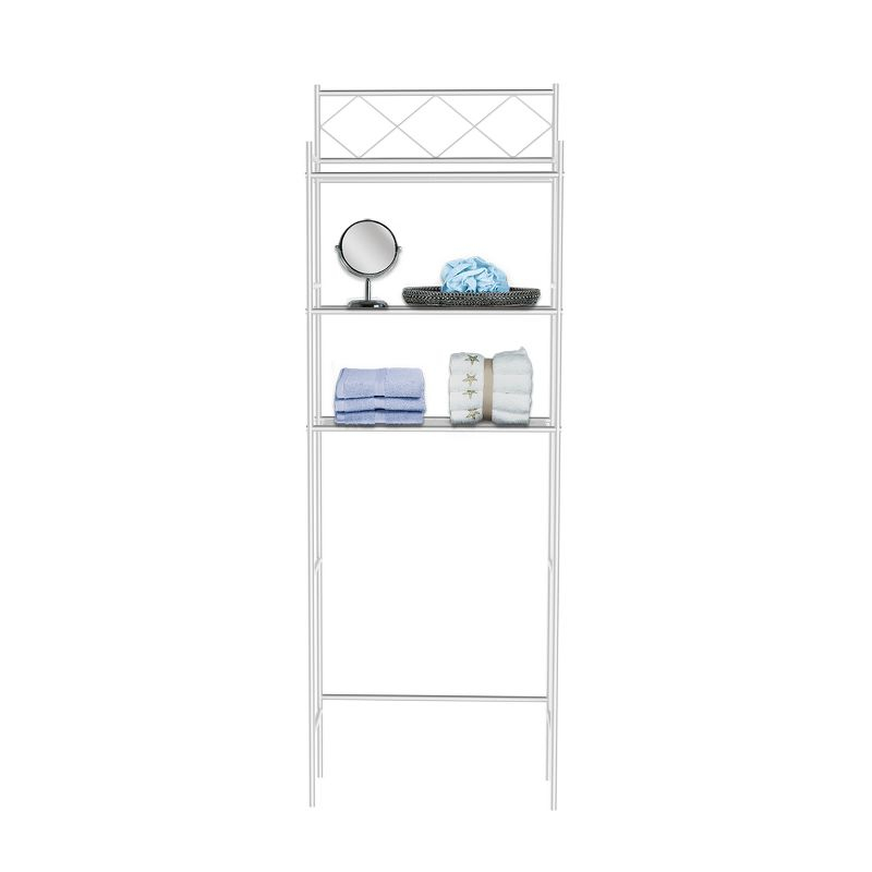 Metal Over The Toilet Space Saver and Organizer White - J&V TEXTILES: Powder-Coated Stainless Steel, 3 Fixed Shelves