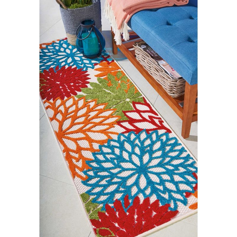 Nourison Aloha Floral Bloom Flatweave High-Low Indoor Outdoor Runner Rug Green 2' x 6'