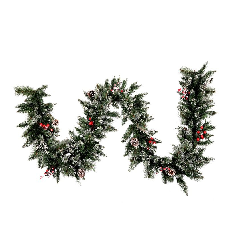 Vickerman 9' Snow Tipped Pine and Berry Artificial Christmas Garland, Unlit