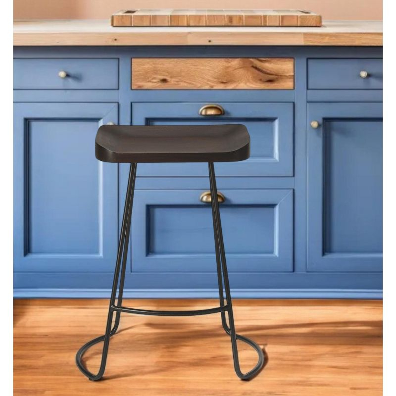HomeRoots 26" Dark Brown And Black Iron Backless Counter Height Bar Chair