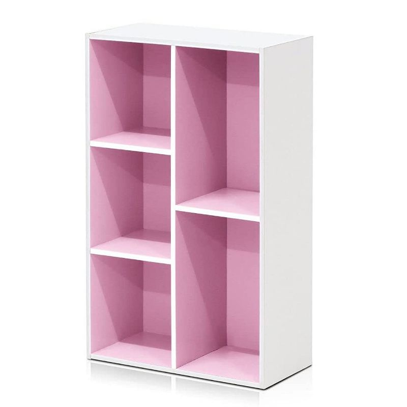 Furinno 5-Cube Reversible Open Storage Bookcase Toy Storage Cabinet Organizer,White/Pink
