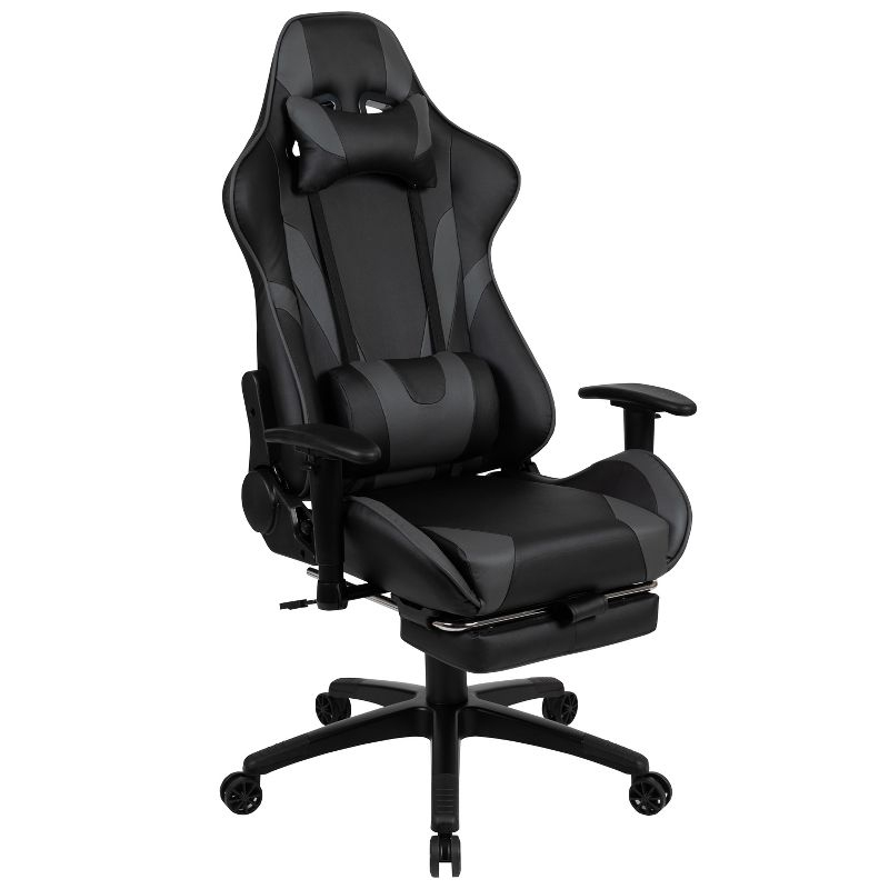 Flash Furniture Gaming Desk and Gray Footrest Reclining Gaming Chair Set - Cup Holder/Headphone Hook/Removable Mouse Pad Top/Wire Management