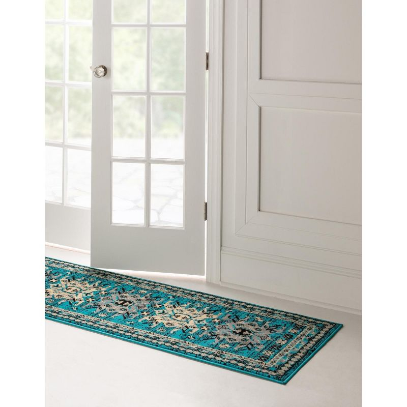 Unique Loom 2' 7 x 10' 0 Runner Turquoise Taftan Oasis Area Rug