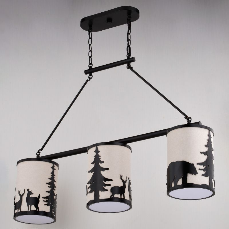 VAXCEL Acadia 3L Bronze Rustic Linear Chandelier Island Pendant Light Fixture Bear and Tree