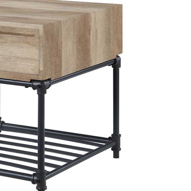 Acme Furniture Brantley 22" Drawer and 1 Tier Shelf Accent Tables Oak and Sandy Black: No Assembly, Open Storage