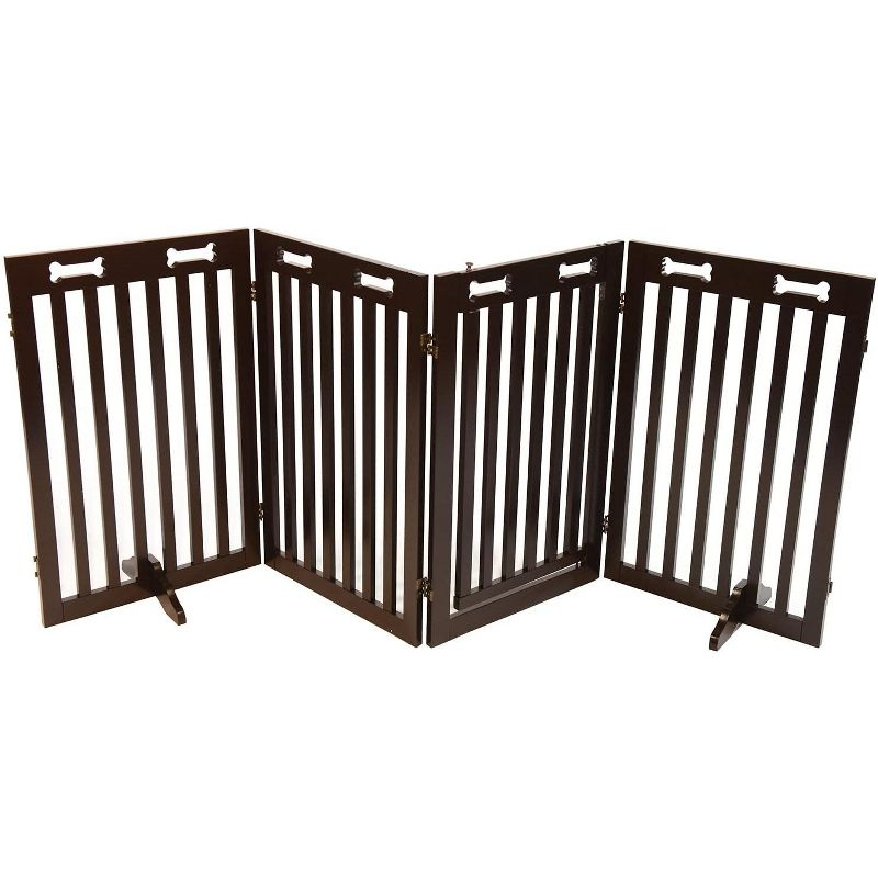 Arf Pets 31.5" Tall Freestanding Folding Dog Gate with Door - Dark Brown